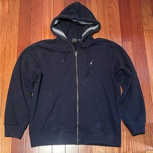 Nautica Men's Dark Navy Full-Zip Hooded Sweatshirt vintage